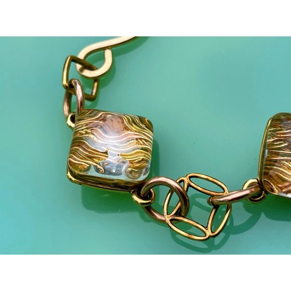 Vintage Dichroic Glass Link Bracelet Copper waves Gold Filled - Picture 15 of 16